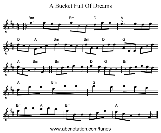 A Bucket Full Of Dreams - staff notation