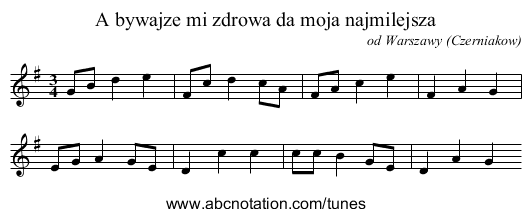A bywajze mi zdrowa da moja najmilejsza - staff notation