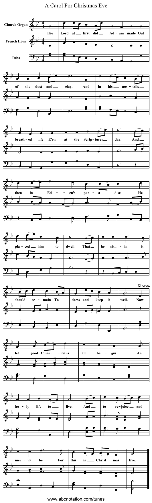 A Carol For Christmas Eve - staff notation