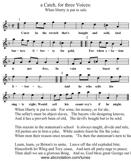 a Catch, for three Voices: - staff notation