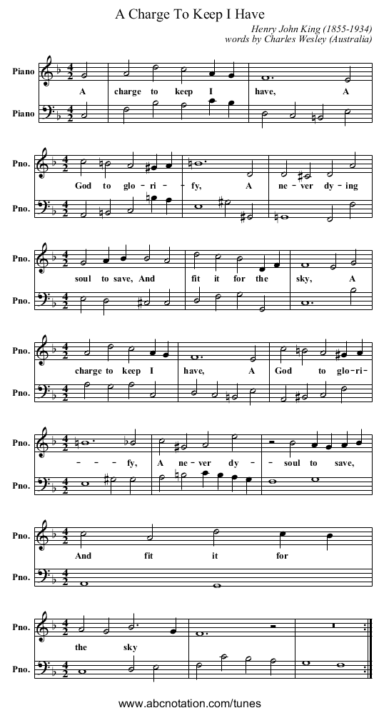 A Charge To Keep I Have - staff notation