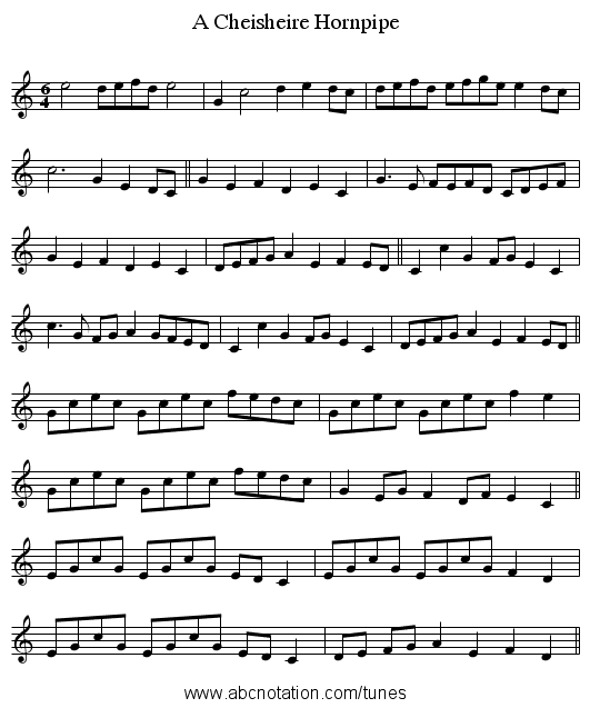 A Cheisheire Hornpipe - staff notation