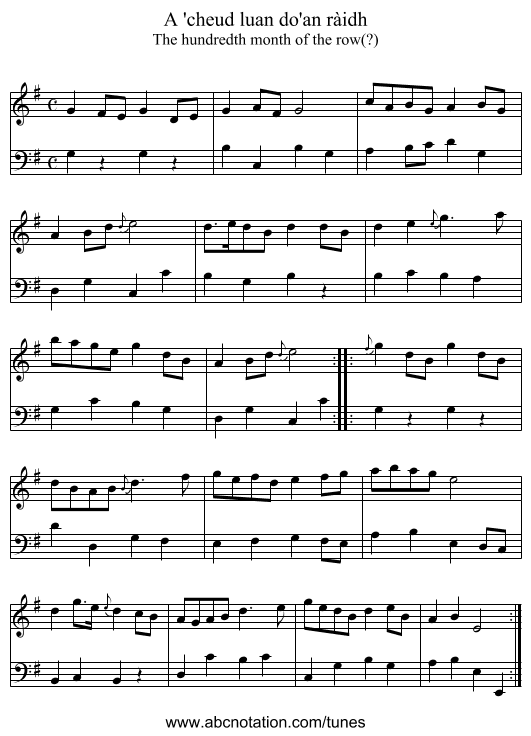 A 'cheud luan do'an ràidh - staff notation