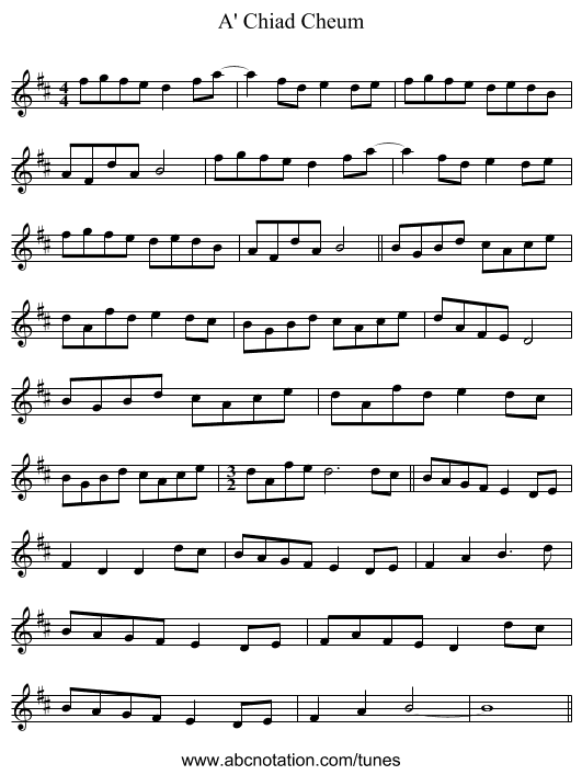 A' Chiad Cheum - staff notation