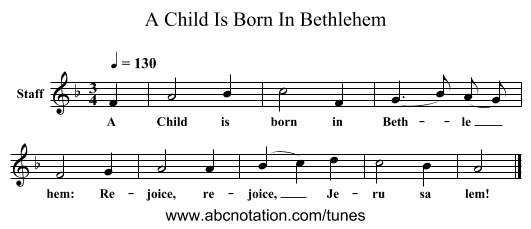 A Child Is Born In Bethlehem - staff notation