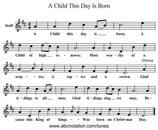 A Child This Day Is Born - staff notation