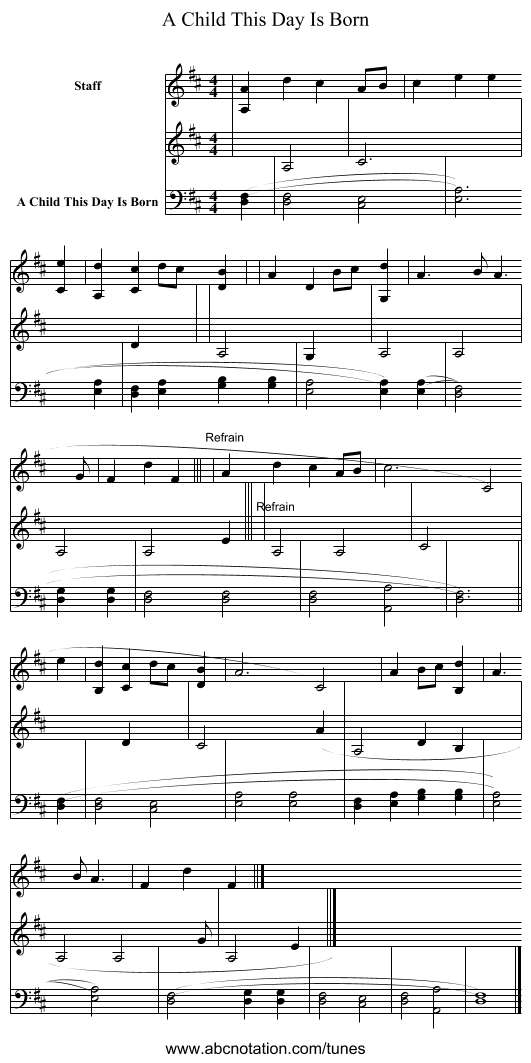 A Child This Day Is Born - staff notation