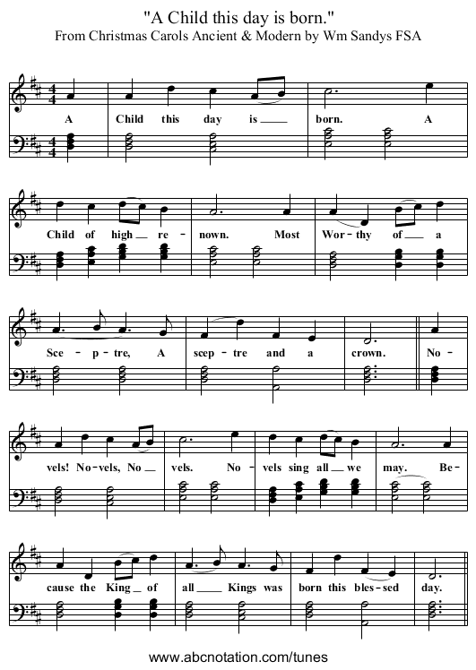 A Child this day is born. - staff notation