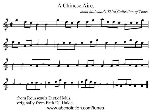 A Chinese Aire. - staff notation