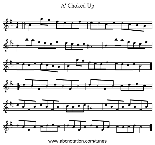 A' Choked Up - staff notation