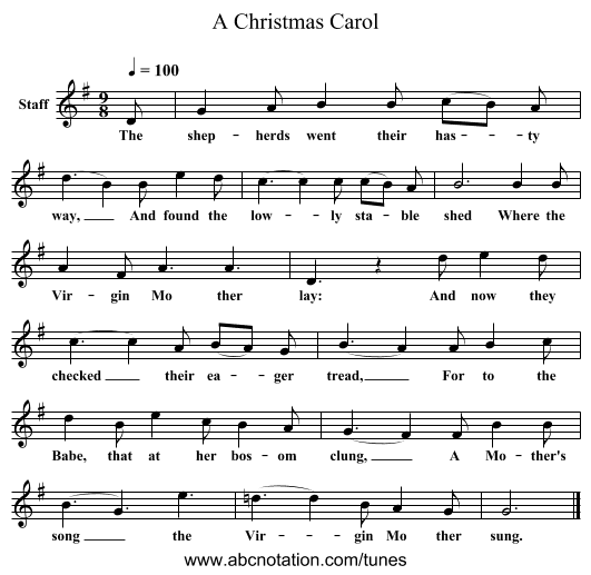 A Christmas Carol - staff notation