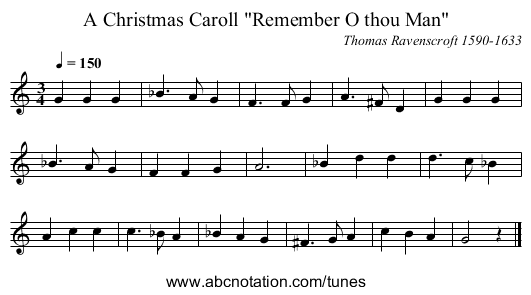 A Christmas Caroll Remember O thou Man - staff notation
