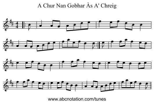A Chur Nan Gobhar Às A' Chreig - staff notation