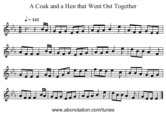 A Coak and a Hen that Went Out Together - staff notation