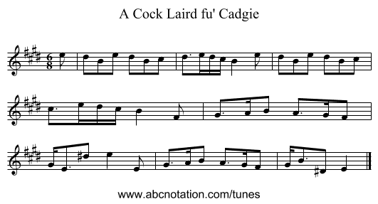 A Cock Laird fu' Cadgie - staff notation
