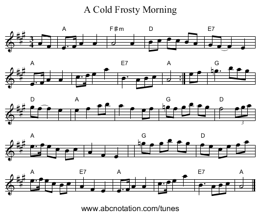 A Cold Frosty Morning - staff notation