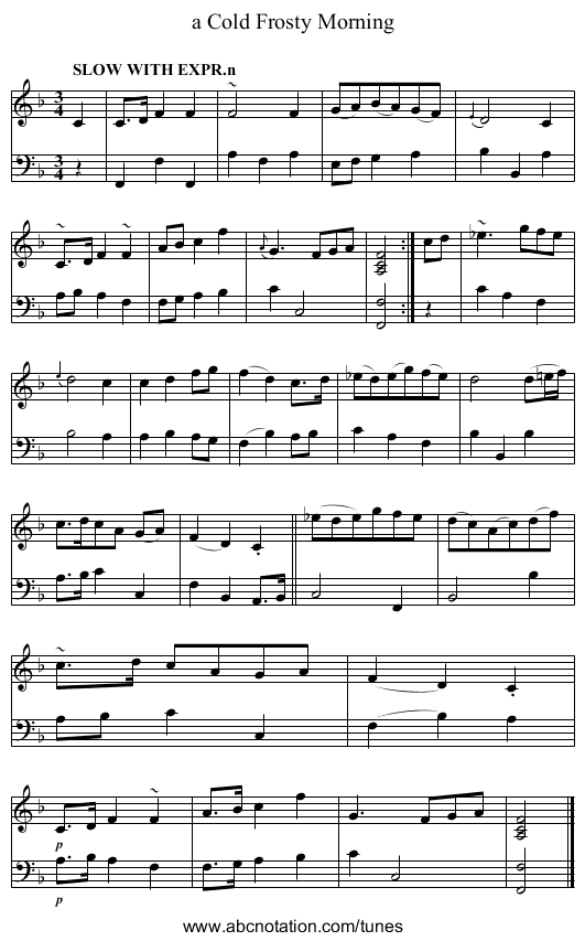 a Cold Frosty Morning - staff notation