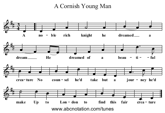 A Cornish Young Man - staff notation