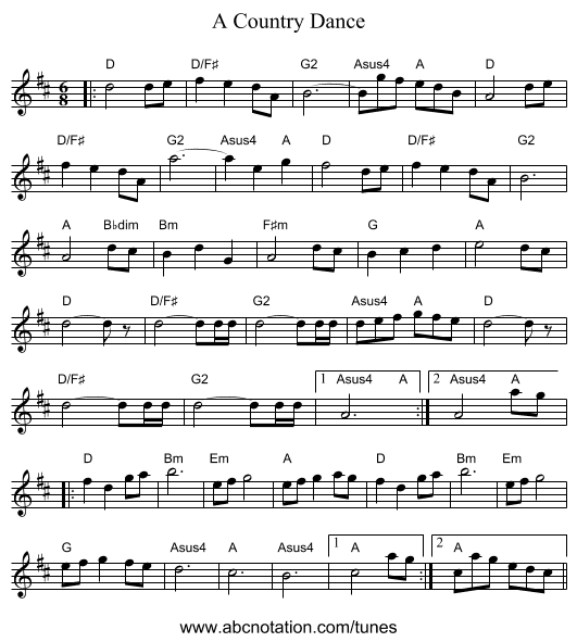 A Country Dance - staff notation