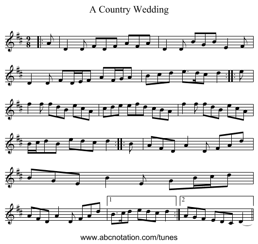 A Country Wedding - staff notation