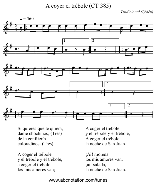 A coyer el trébole (CT 385) - staff notation