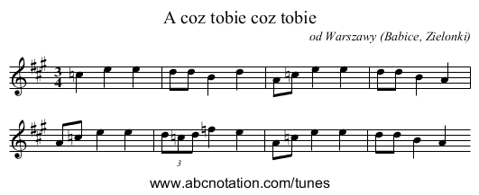 A coz tobie coz tobie - staff notation