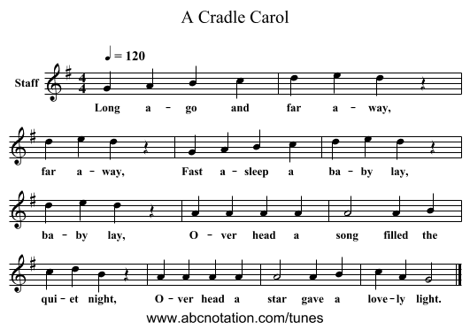 A Cradle Carol - staff notation