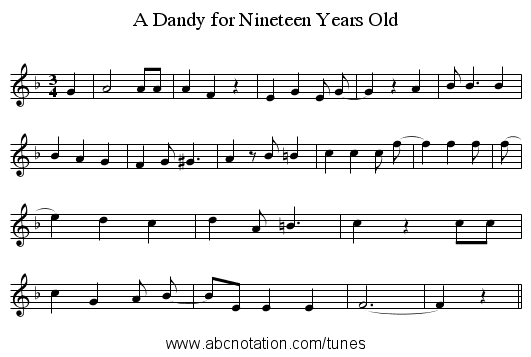 A Dandy for Nineteen Years Old - staff notation