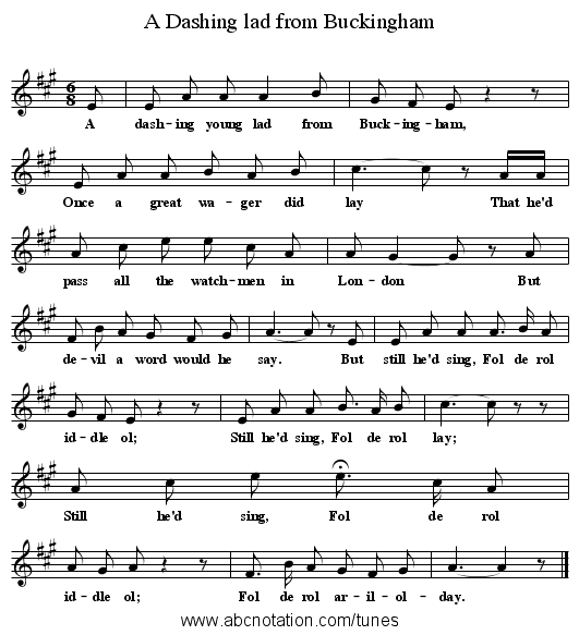 A Dashing lad from Buckingham - staff notation