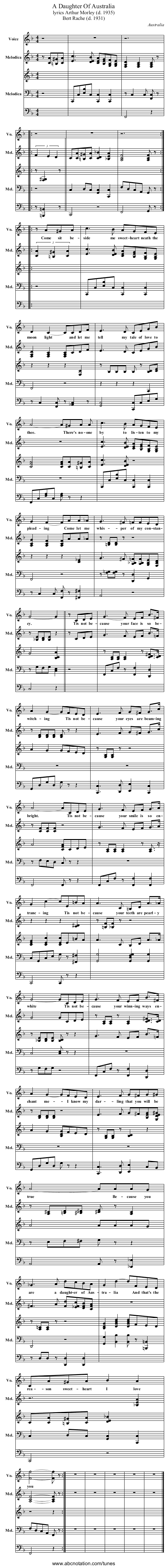 A Daughter Of Australia - staff notation