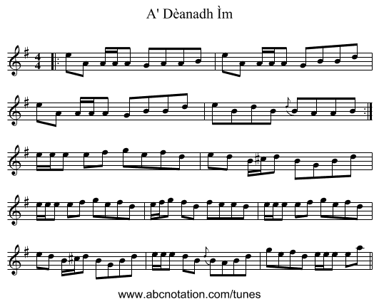 A' Dèanadh Ìm - staff notation