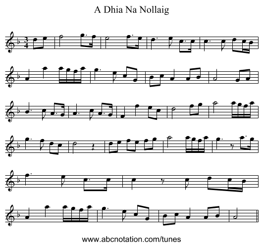 A Dhia Na Nollaig - staff notation