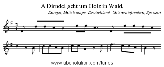 A Dirndel geht um Holz in Wald, - staff notation