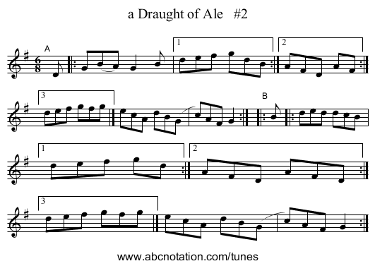 a Draught of Ale   #2 - staff notation