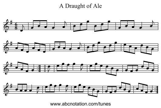 A Draught of Ale - staff notation