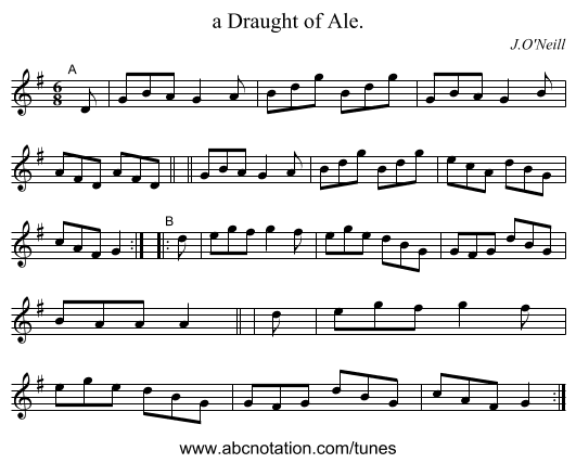 a Draught of Ale. - staff notation