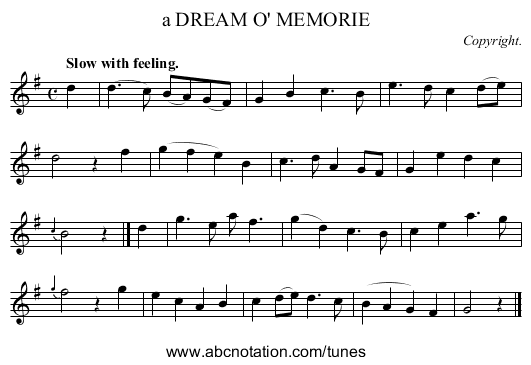 a DREAM O' MEMORIE - staff notation