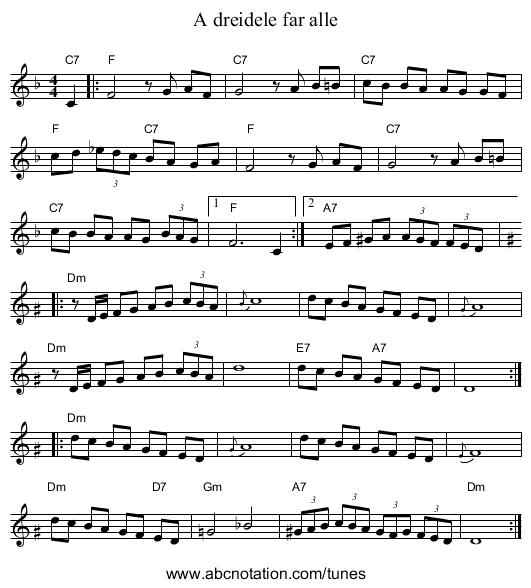 A dreidele far alle - staff notation