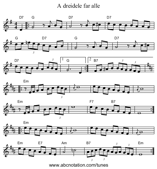 A dreidele far alle - staff notation