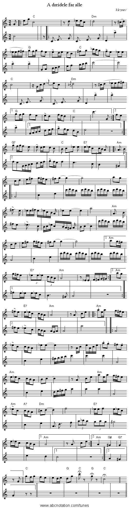 A dreidele far alle - staff notation