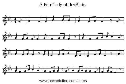 A Fair Lady of the Plains - staff notation