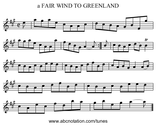 a FAIR WIND TO GREENLAND - staff notation