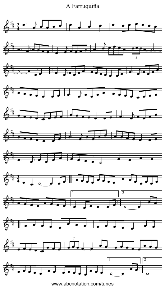 A Farruquiña - staff notation