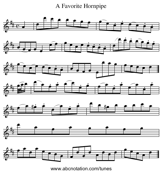 A Favorite Hornpipe - staff notation