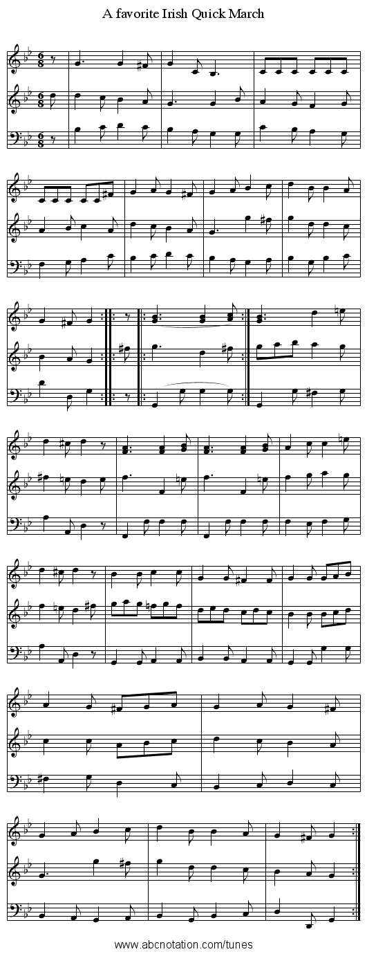 A favorite Irish Quick March - staff notation