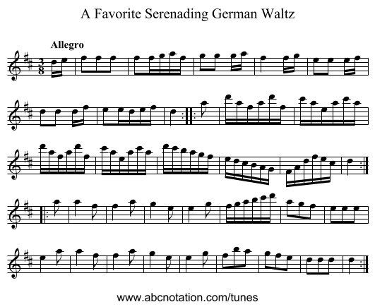 A Favorite Serenading German Waltz - staff notation