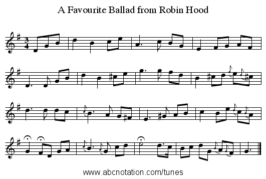 A Favourite Ballad from Robin Hood - staff notation