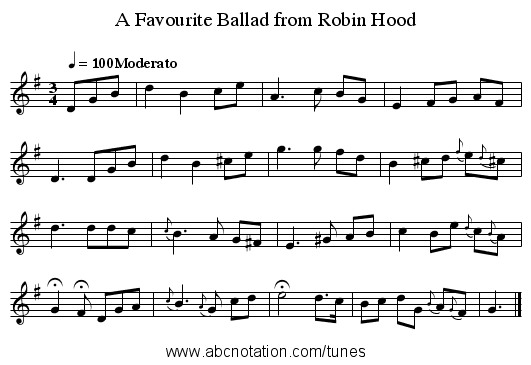 A Favourite Ballad from Robin Hood - staff notation