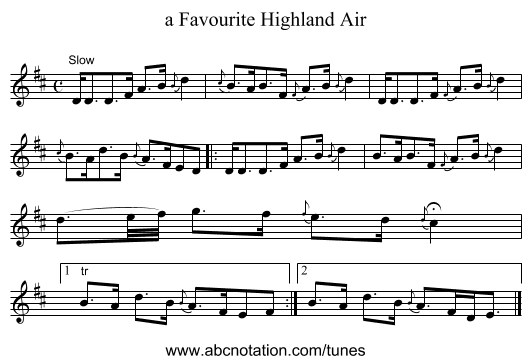 a Favourite Highland Air - staff notation