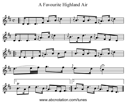 A Favourite Highland Air - staff notation